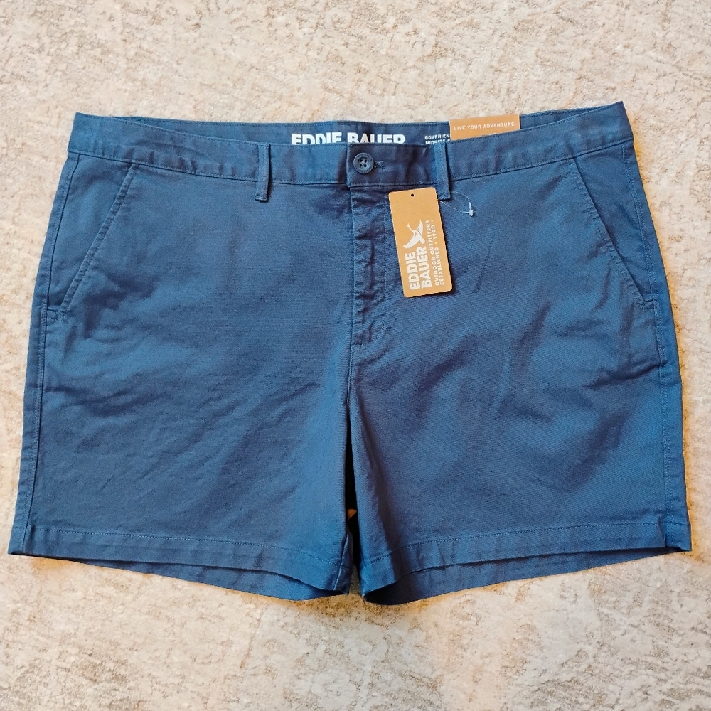 NWT 18 Eddie Bauer 5" Stretch Legend Wash Willit Khaki Chino Shorts Blue NEW